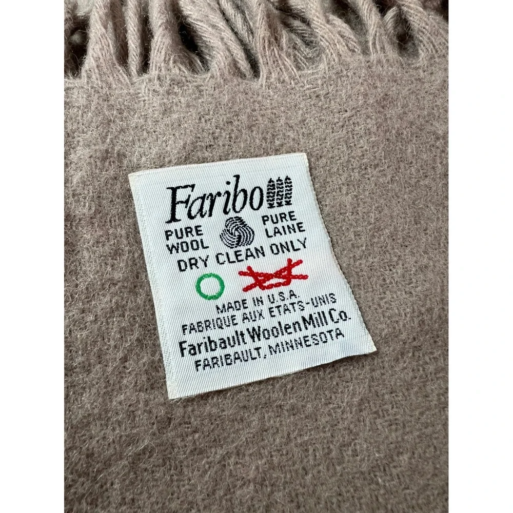 Faribo Pure Wool Throw Blanket Tan Embroidered Mallard Duck Fringe Made in USA
